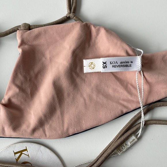 NWT (XS) KOA swim top teal gold London bikini top reversible pink racer back - Picture 7 of 14